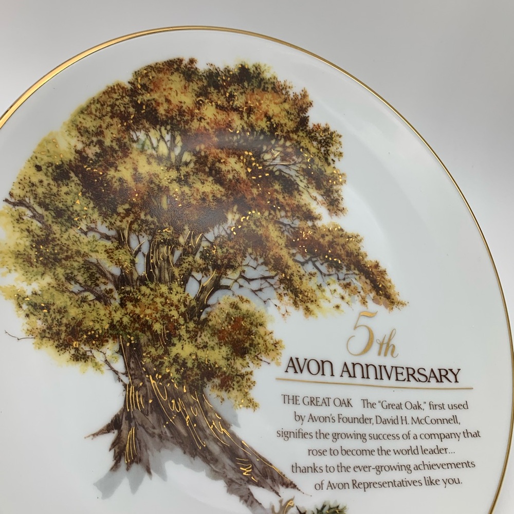 Avon 5th Anniversary 1987 Fine Porcelain Plate The Great Oak 22k gold Trim Japan - Picture 8 of 11